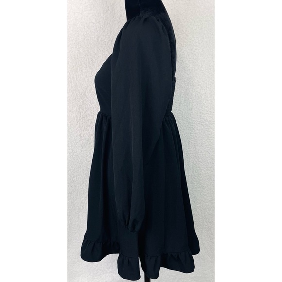 ABERCROMBIE & FITCH • Black Ruffle-Trim Long Sleeve Babydoll Mini Dress - Picture 7 of 16